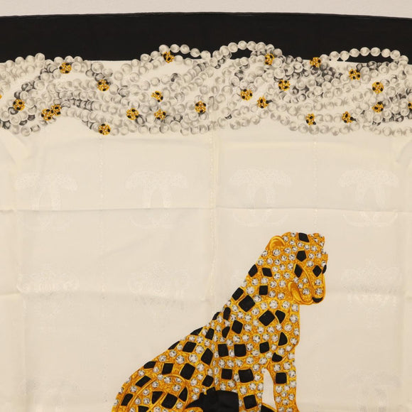 CARTIER Scarf Silk Black White Auth BA12025A