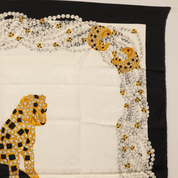 CARTIER Scarf Silk Black White Auth BA12025A