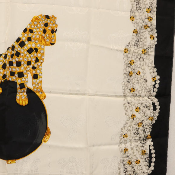 CARTIER Scarf Silk Black White Auth BA12025A