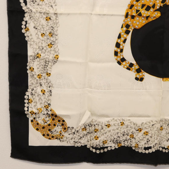 CARTIER Scarf Silk Black White Auth BA12025A