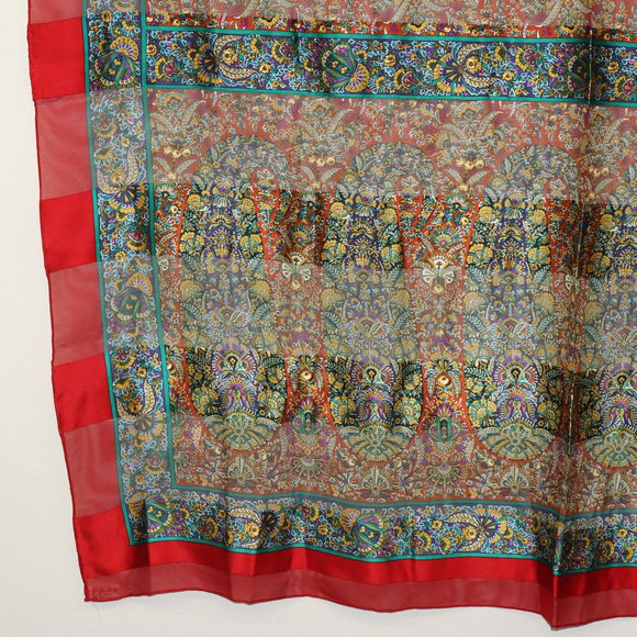 SAINT LAURENT Celine Scarf Silk 2-piece set Gray Red Auth BA12026