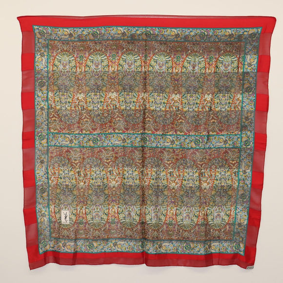 SAINT LAURENT Celine Scarf Silk 2-piece set Gray Red Auth BA12026
