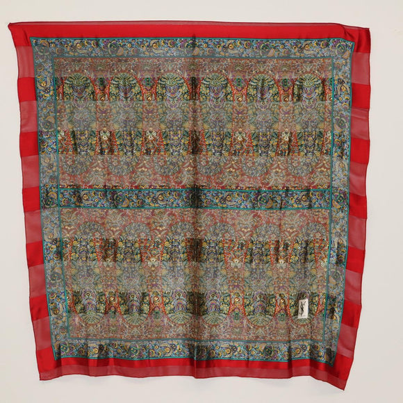 SAINT LAURENT Celine Scarf Silk 2-piece set Gray Red Auth BA12026