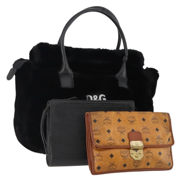 DOLCE&GABBANA MCM Burberrys Hand Bag PVC Fur 3 Set Brown Black Auth BA12029