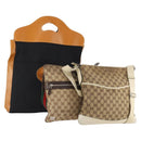 GUCCI GG Canvas Web Sherry Line Hand Bag 3 Set Beige Black Auth BA12030-1