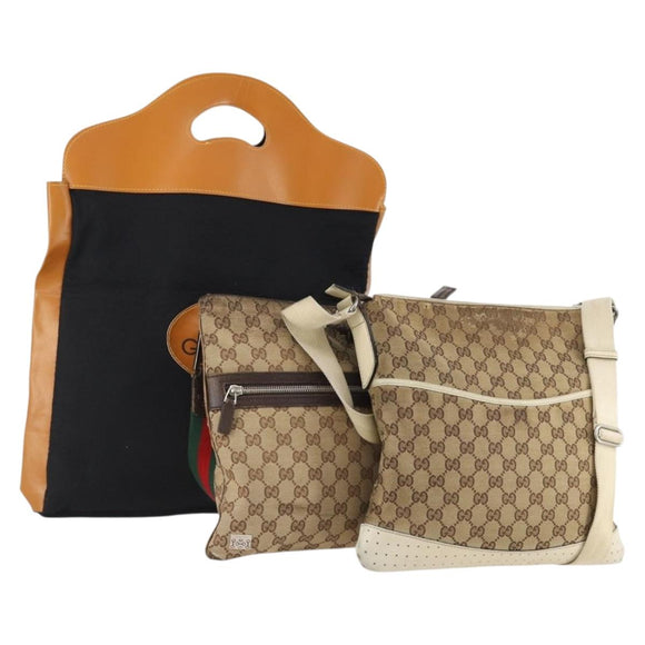 GUCCI GG Canvas Web Sherry Line Hand Bag 3 Set Beige Black Auth BA12030
