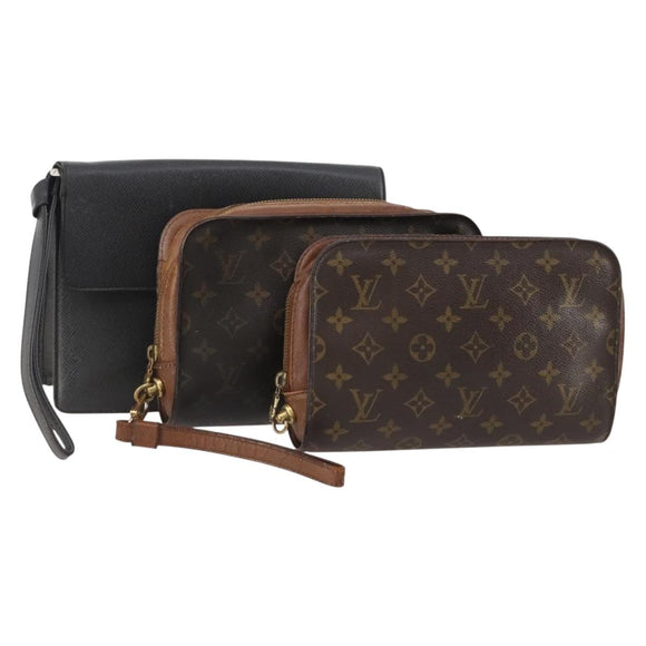 LOUIS VUITTON Monogram Taiga Clutch Bag 3 Set Epicea LV Auth BA12031