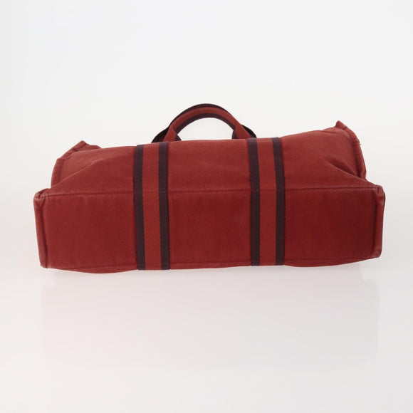HERMES Fourre Tout MM Hand Bag Canvas 3 Set Red Black gray Auth BA12032