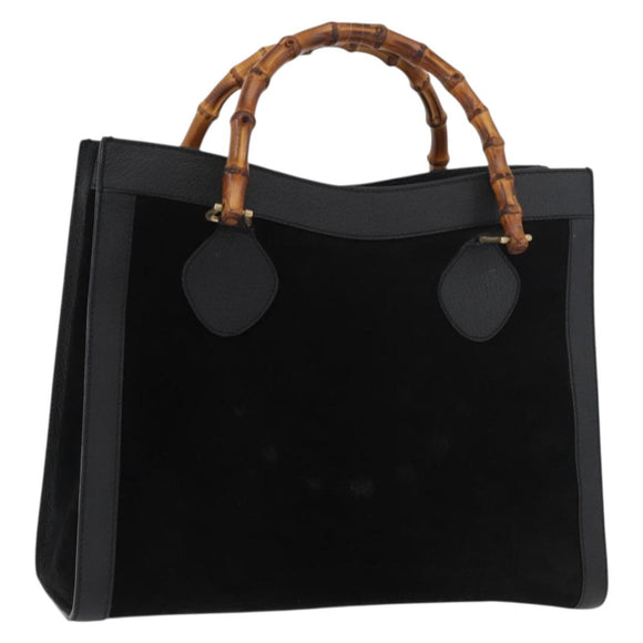 GUCCI Bamboo Hand Bag Suede Black Gold 002 1186 0260 Auth BA12037