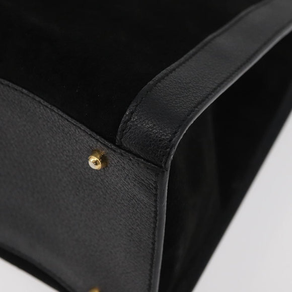 GUCCI Bamboo Hand Bag Suede Black Gold 002 1186 0260 Auth BA12037