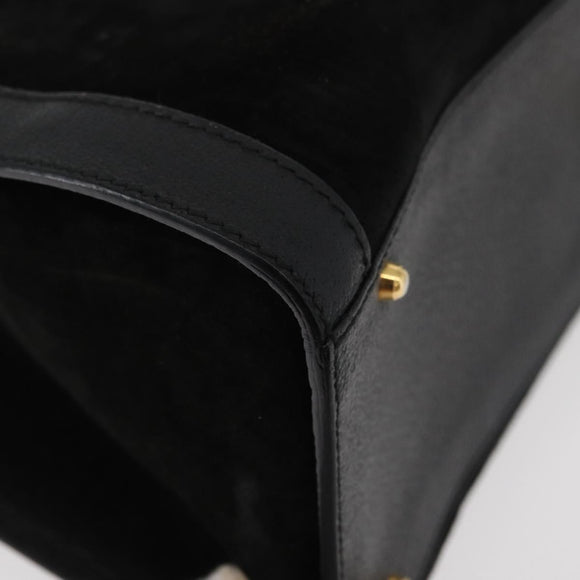 GUCCI Bamboo Hand Bag Suede Black Gold 002 1186 0260 Auth BA12037