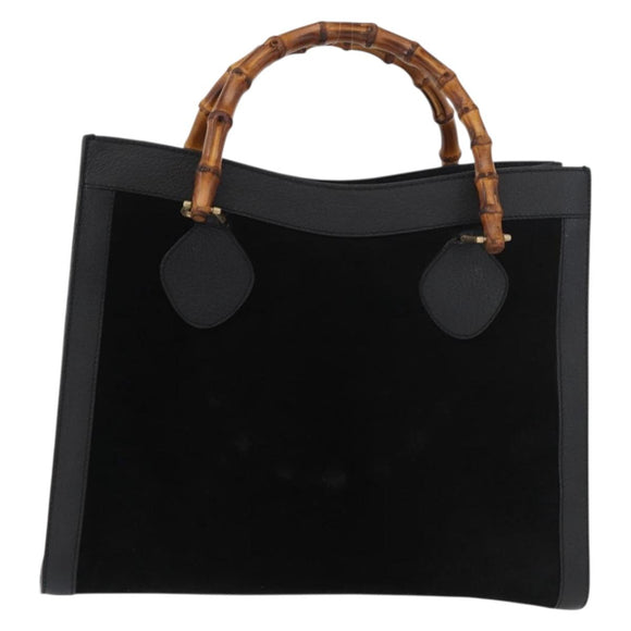 GUCCI Bamboo Hand Bag Suede Black Gold 002 1186 0260 Auth BA12037