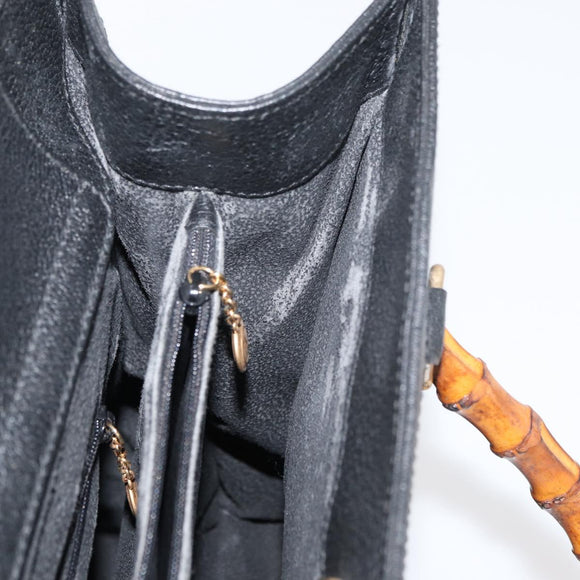 GUCCI Bamboo Hand Bag Suede Black Gold 002 1186 0260 Auth BA12037