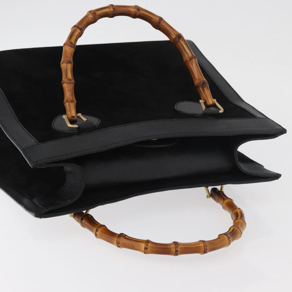 GUCCI Bamboo Hand Bag Suede Black Gold 002 1186 0260 Auth BA12037
