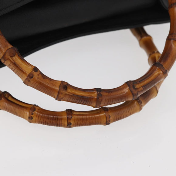 GUCCI Bamboo Hand Bag Suede Black Gold 002 1186 0260 Auth BA12037