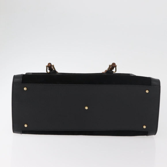 GUCCI Bamboo Hand Bag Suede Black Gold 002 1186 0260 Auth BA12037