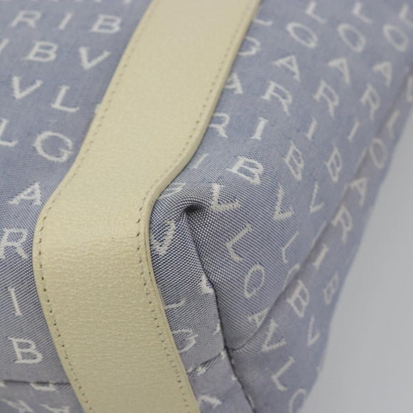 BVLGARI Logo Mania Tote Bag Canvas Light Blue Silver Auth BA12043A