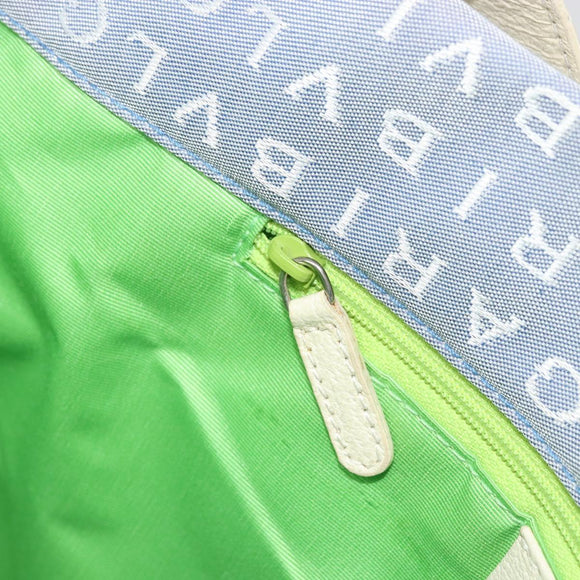 BVLGARI Logo Mania Tote Bag Canvas Light Blue Silver Auth BA12043A