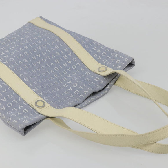 BVLGARI Logo Mania Tote Bag Canvas Light Blue Silver Auth BA12043A