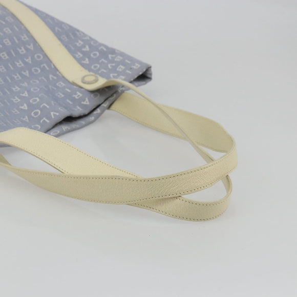 BVLGARI Logo Mania Tote Bag Canvas Light Blue Silver Auth BA12043A