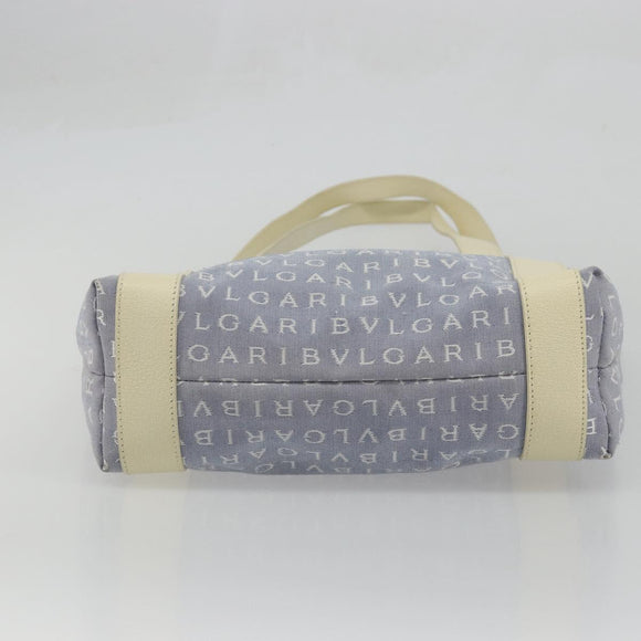 BVLGARI Logo Mania Tote Bag Canvas Light Blue Silver Auth BA12043A