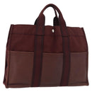 HERMES Fourre Tout MM Hand Bag Canvas Bordeaux Silver Auth BA12044A-1