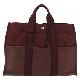 HERMES Fourre Tout MM Hand Bag Canvas Bordeaux Silver Auth BA12044A - 0
