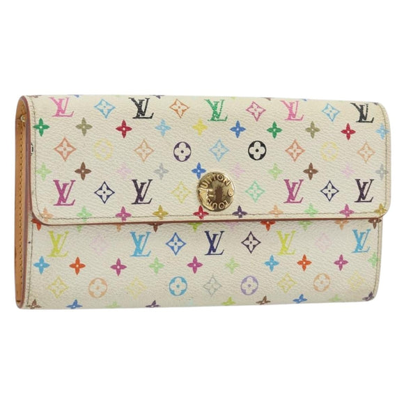 LOUIS VUITTON Multicolor Portefeuille Sarah Wallet White M93532 LV Auth BA12053