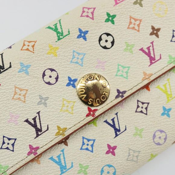 LOUIS VUITTON Multicolor Portefeuille Sarah Wallet White M93532 LV Auth BA12053