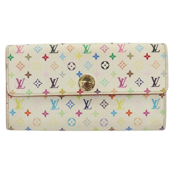 LOUIS VUITTON Multicolor Portefeuille Sarah Wallet White M93532 LV Auth BA12053