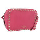 VALENTINO Rock Studs Chain Shoulder Bag Leather Pink Gold Auth BA12057A-1