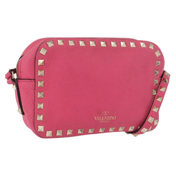 VALENTINO Rock Studs Chain Shoulder Bag Leather Pink Gold Auth BA12057A