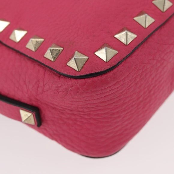 VALENTINO Rock Studs Chain Shoulder Bag Leather Pink Gold Auth BA12057A