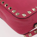 VALENTINO Rock Studs Chain Shoulder Bag Leather Pink Gold Auth BA12057A-16