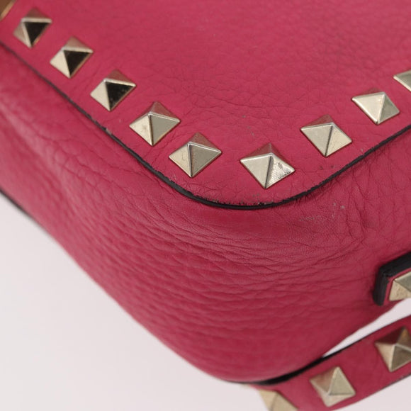 VALENTINO Rock Studs Chain Shoulder Bag Leather Pink Gold Auth BA12057A