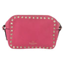 VALENTINO Rock Studs Chain Shoulder Bag Leather Pink Gold Auth BA12057A-13