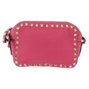 VALENTINO Rock Studs Chain Shoulder Bag Leather Pink Gold Auth BA12057A-2