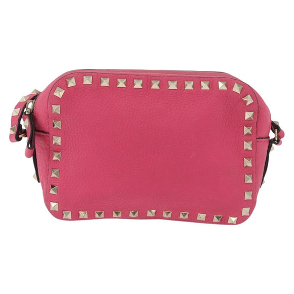 VALENTINO Rock Studs Chain Shoulder Bag Leather Pink Gold Auth BA12057A
