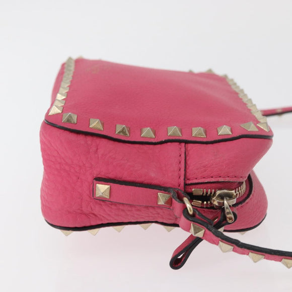 VALENTINO Rock Studs Chain Shoulder Bag Leather Pink Gold Auth BA12057A
