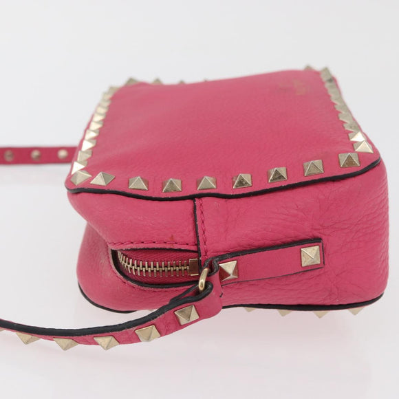 VALENTINO Rock Studs Chain Shoulder Bag Leather Pink Gold Auth BA12057A