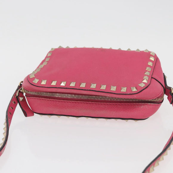 VALENTINO Rock Studs Chain Shoulder Bag Leather Pink Gold Auth BA12057A