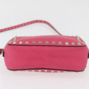 VALENTINO Rock Studs Chain Shoulder Bag Leather Pink Gold Auth BA12057A-5