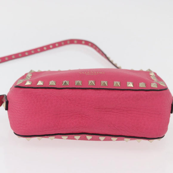VALENTINO Rock Studs Chain Shoulder Bag Leather Pink Gold Auth BA12057A