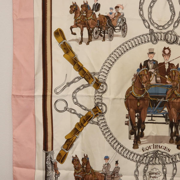 HERMES Carre 90 Scarf ""EQUIPAGES"" Silk Pink Auth BA12063
