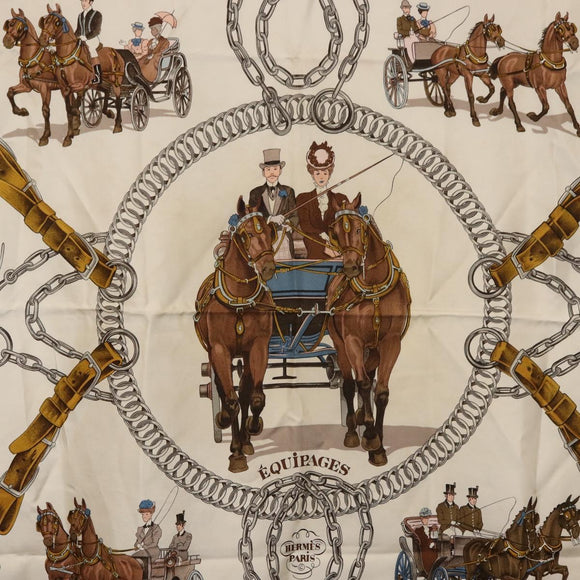 HERMES Carre 90 Scarf ""EQUIPAGES"" Silk Pink Auth BA12063