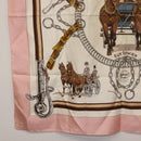 HERMES Carre 90 Scarf ""EQUIPAGES"" Silk Pink Auth BA12063-8