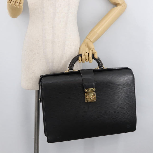 LOUIS VUITTON Epi Serviette Fermoir Business Bag Black M54352 LV Auth BA12065