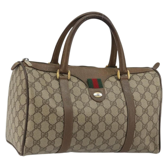 GUCCI GG Supreme Web Sherry Line Bag PVC Beige Gold 39 02 007 Auth BA12075