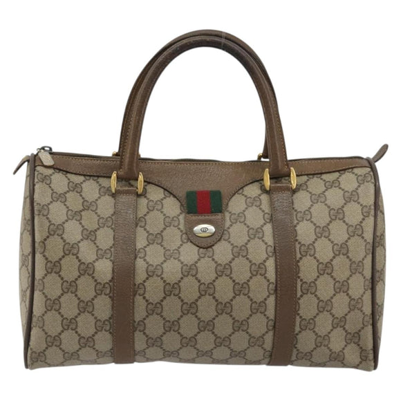 GUCCI GG Supreme Web Sherry Line Bag PVC Beige Gold 39 02 007 Auth BA12075
