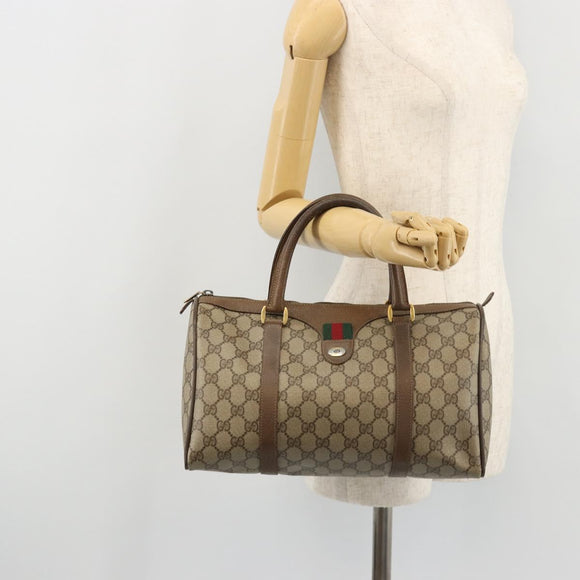GUCCI GG Supreme Web Sherry Line Bag PVC Beige Gold 39 02 007 Auth BA12075